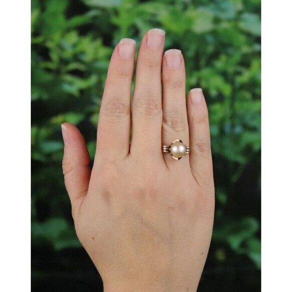 14k Yellow Gold Freshwater Pearl Ring Antique Art Deco Size 6 - Picture 3 of 9
